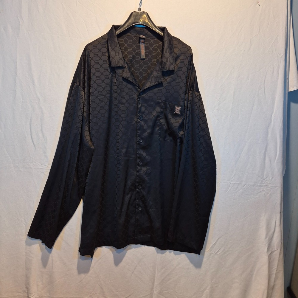Savage X Fenty Satin Mens 3XL Pajamas Top & Pants Monogram Jacquard Black Caviar